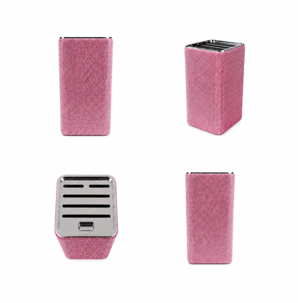 “Served in Pink” Rhinestone Knife Set with Holder