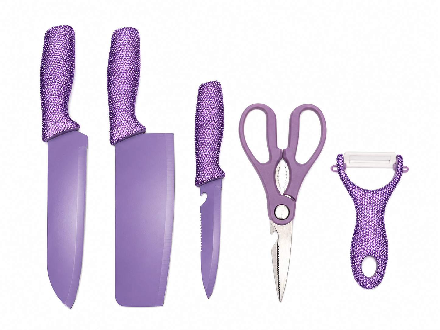 Purple Rain Rhinestone Knife Set with Knife Block