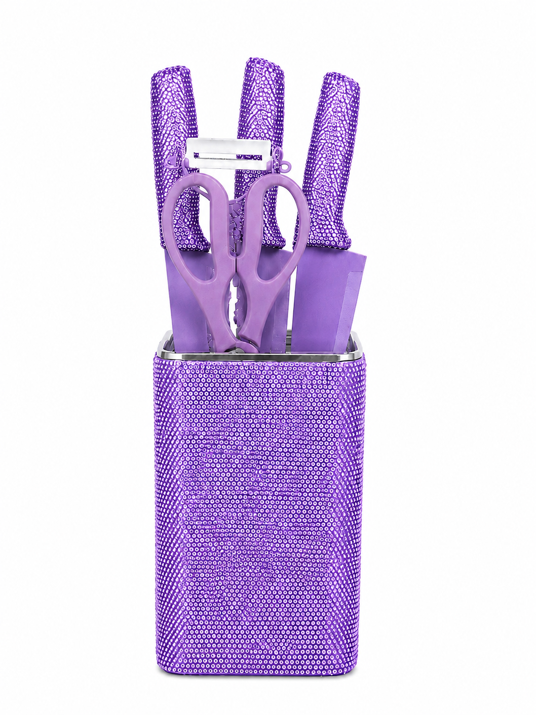 Purple Rain Rhinestone Knife Set with Knife Block