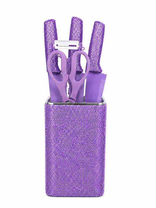Purple Rain Rhinestone Knife Set with Knife Block