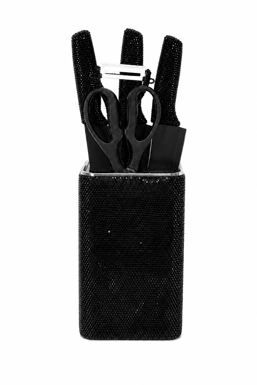 Beauty in Black Rhinestone Knife Set with Knife Block