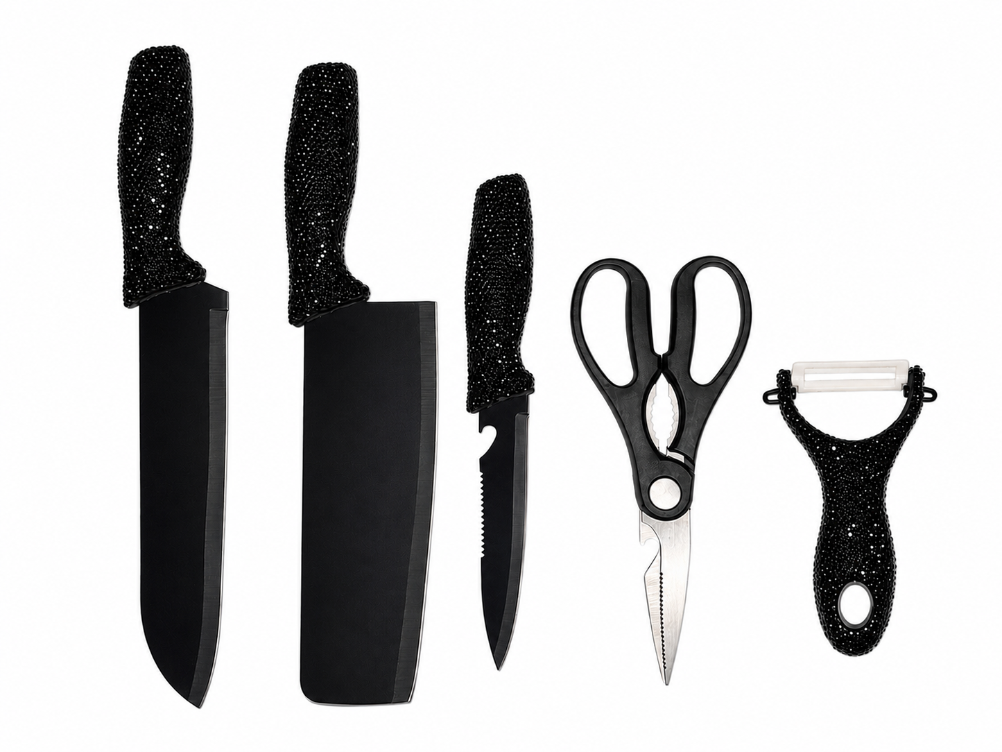 Beauty in Black Rhinestone Knife Set with Knife Block