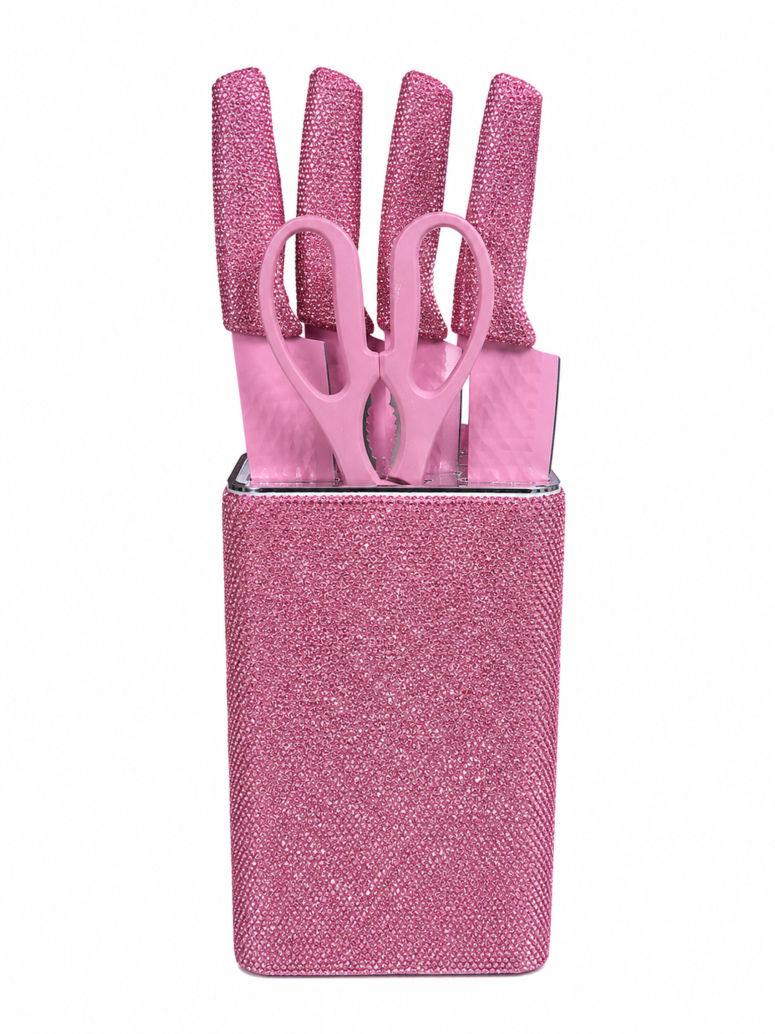 “Served in Pink” Rhinestone Knife Set with Holder