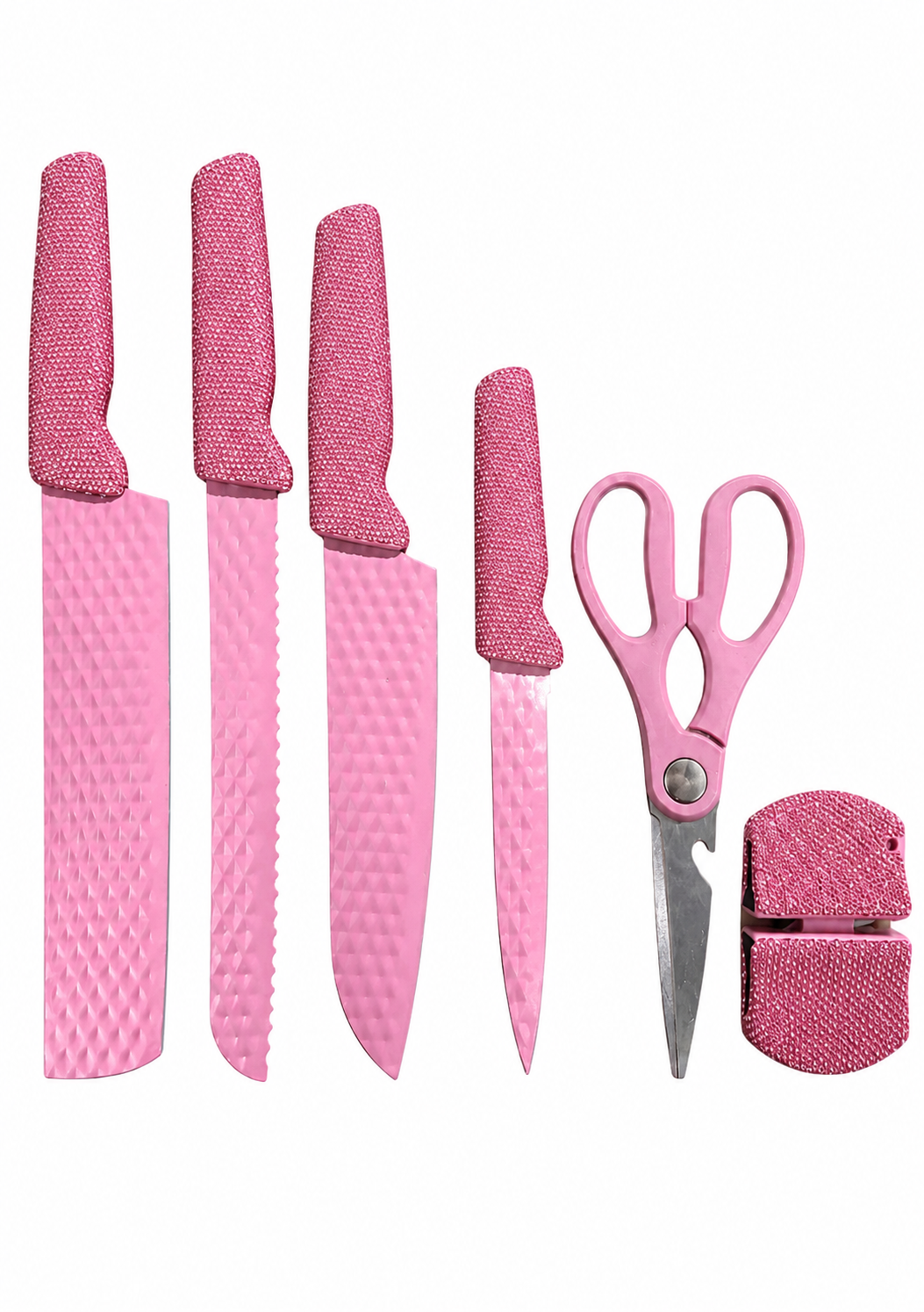“Served in Pink” Rhinestone Knife Set with Holder